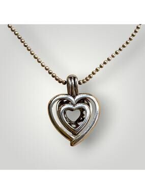 Vintage 925 Sterling Silver Heart Locket Pendant Necklace 24” Ball Chain